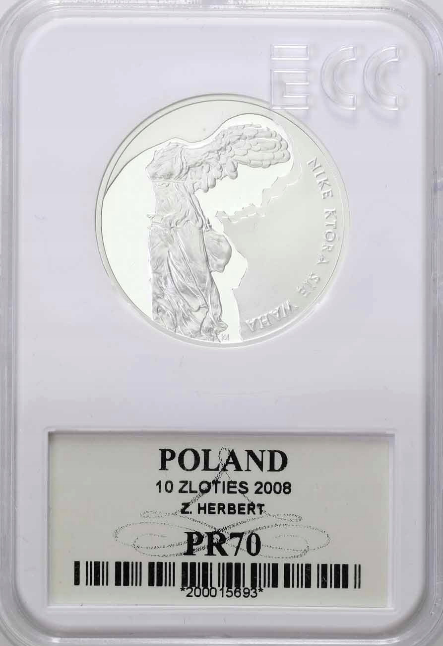 III RP 10 złotych 2008 Zbigniew Herbert GCN PR70 archiwum niemczyk pl