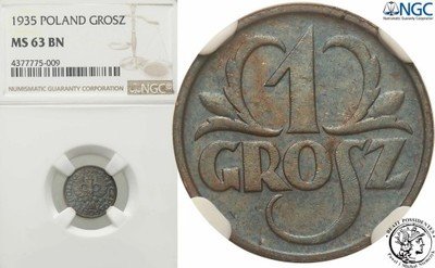 1 grosz 1935 NGC MS63 BN