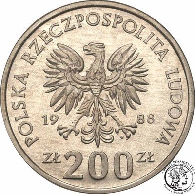 PRL PRÓBA CuNi 200 złotych 1988 Włochy piłka st.L