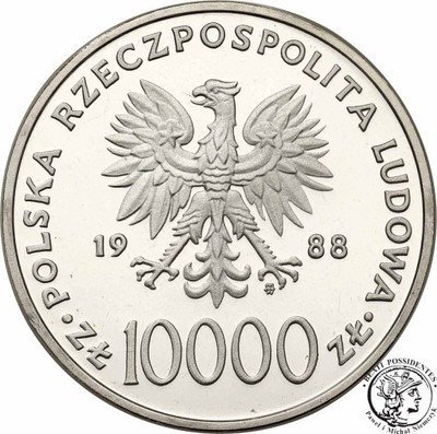 10 000 złotych 1988 Jan Paweł II Cienki Krzyż st.L