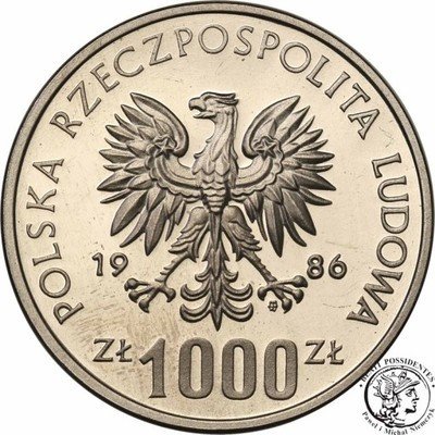 PRÓBA Nikiel 1000 złotych 1986 Sowa st.L