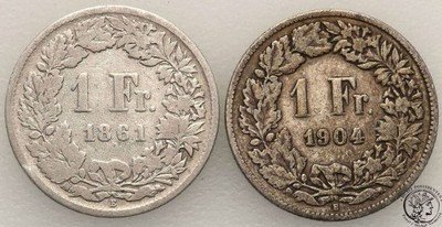 Szwajcaria 1 sFr 1861 + 1904 lot 2 szt. st.4