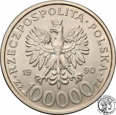 100 000 zł 1990 Solidarność RZADKI typ B st.1