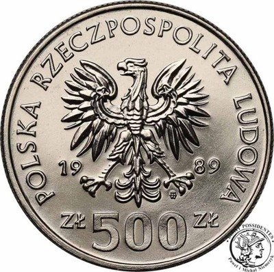 PRÓBA Nikiel 500 złotych 1989 Naród Polski st.L