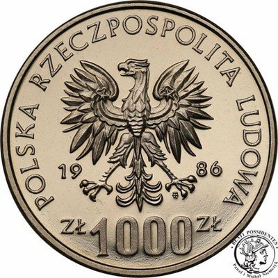 PRÓBA Nikiel 1000 złotych 1986 pomoc szkole st.L