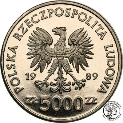 PRÓBA Nikiel 5000 złotych 1989 Jagiełło pop. st.L