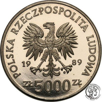 PRÓBA Nikiel 5000 zł 1989 Jagiełło półpostać st.L