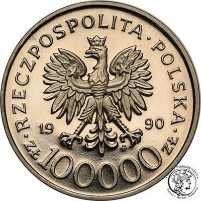 PRÓBA Nikiel 100 000 złotych 1990 Solidarność st.L