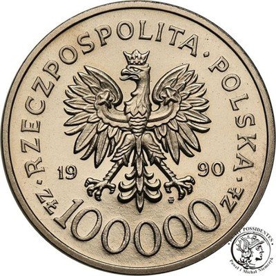 PRÓBA Nikiel 100 000 złotych 1990 Solidarność st.L