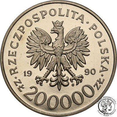 PRÓBA Nikiel 200 000 złotych 1990 Solidarność st.L