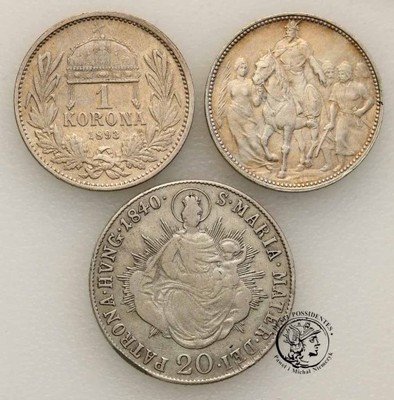 Węgry monety srebrne lot 3 szt st. 3