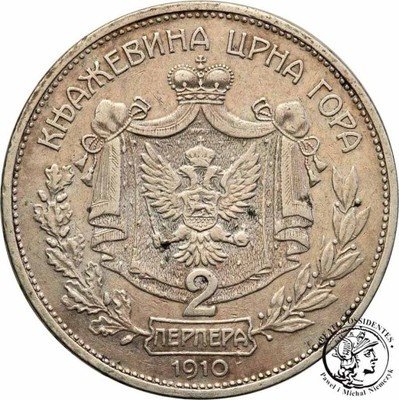 Czarnogóra Montenegro 2 Perpera 1910 st. 3+