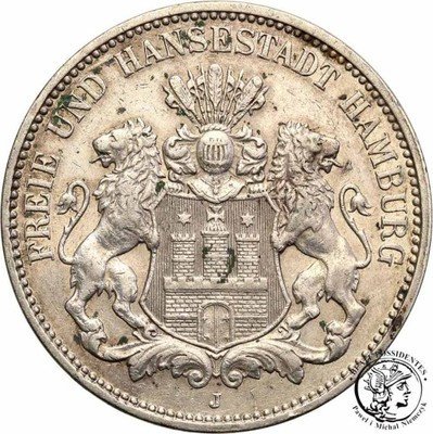 Niemcy Hamburg 3 Marki 1909 J st. 3+