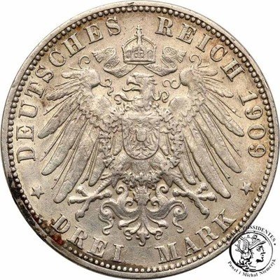 Niemcy Hamburg 3 Marki 1909 J st. 3+