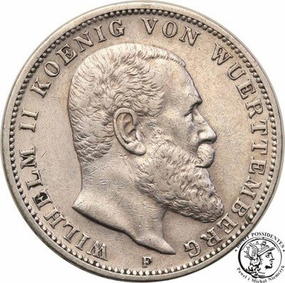 Niemcy Wirtembergia 3 Marki 1909 F st.3+