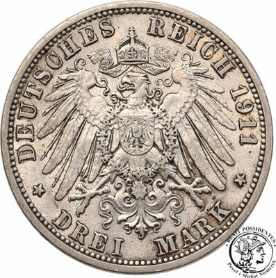 Niemcy Prusy 3 Marki 1911 A st.3+