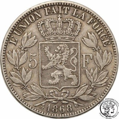 Belgia 5 Franków 1868 st.3