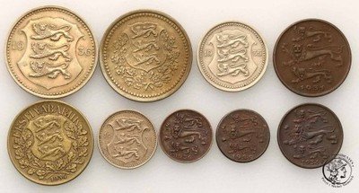 Estonia waluta Kroon lot 9 sztuk st.3/3+