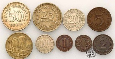 Estonia waluta Kroon lot 9 sztuk st.3/3+