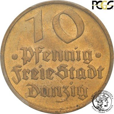 W. Miasto Gdańsk Danzig 10 Fenigów 1932 PCGS UNC