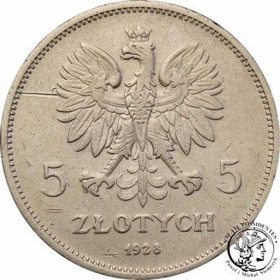 5 złotych 1928 znak MW st.3
