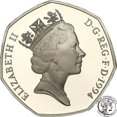 Wielka Brytania 50 pensów 1994 SREBRO st.L