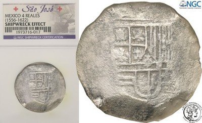 Meksyk 4 reale moneta z wraku Sao Jose cert. NGC