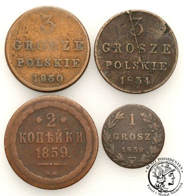 Polska XIX wiek monety miedziane lot 4 sztuk st.4