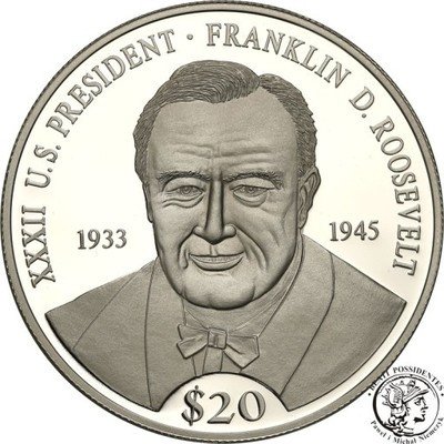 Liberia 20 dolarów 2000 F.D. Roosevelt st.L