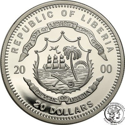 Liberia 20 dolarów 2000 F.D. Roosevelt st.L