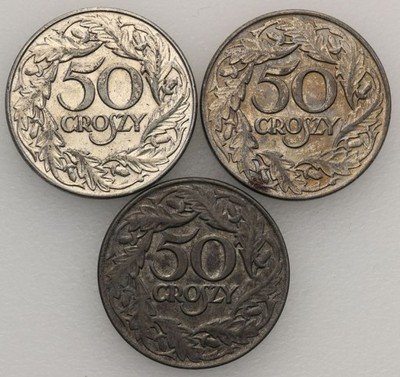 Gen. Gub. 50 groszy 1938 zestaw 3 sztuk st.2-