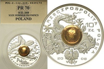 10 złotych 2008 Olimpiada Pekin PR70 st.L