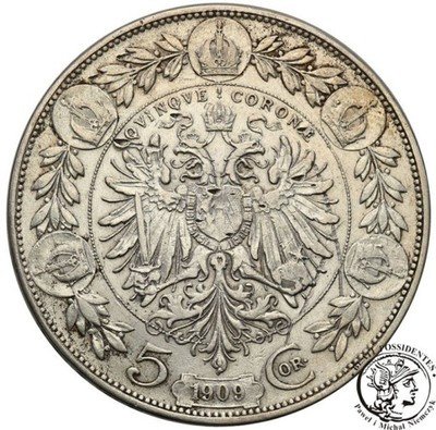 Austria 5 Koron 1909 Franciszek józef I st.3+