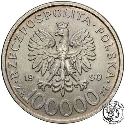 100 000 złotych 1990 Solidarność typ B RZADKI st.1