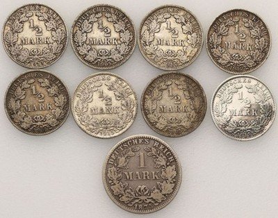 Niemcy Marki srebrne lot 9 sztuk RÓŻNE st.3/3+
