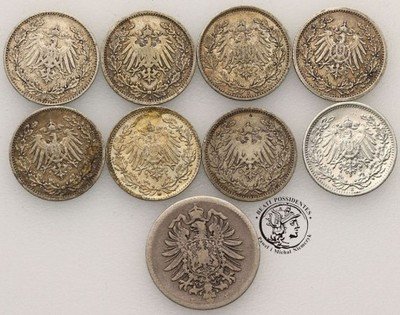 Niemcy Marki srebrne lot 9 sztuk RÓŻNE st.3/3+