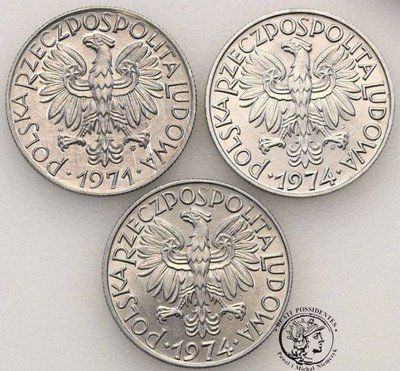 5 złotych 1971-74 Rybak zestaw 3 sztuk st.1