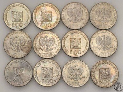 200 złotych 1974-1976 PIĘKNE zestaw 12 sztuk st.1