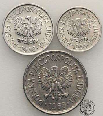 10 + 20 groszy + 1 złoty 1966 zestaw 3 sztuk st.1