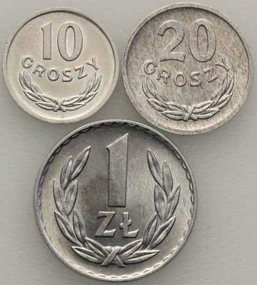 10 + 20 groszy + 1 złoty 1969 zestaw 3 sztuk st.1