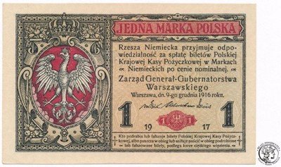 Banknot 1 marka polska 1916 Generał B UNC