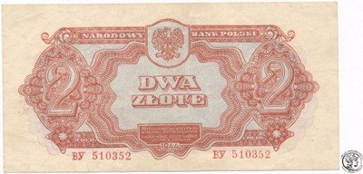 Banknot 2 złote 1944 seria BY st. 2
