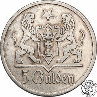 W.M. Gdańsk Danzig 5 Guldenów 1927 st.3+