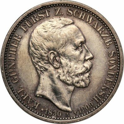 Niemcy Schwarzburg Sondershausen 3 Mark 1909 st.2-