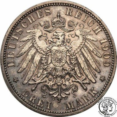 Niemcy Schwarzburg Sondershausen 3 Mark 1909 st.2-