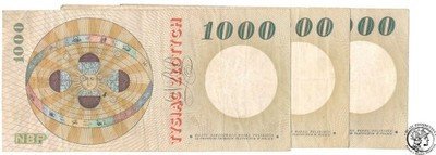 Banknoty 3 x 1000 złotych 1965 Kopernik A,B,D