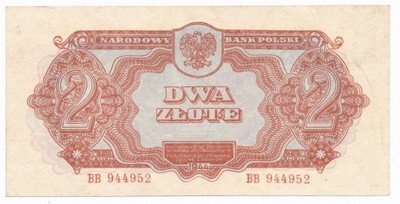 Banknot 2 złote 1944 BB (UNC-) PIĘKNY