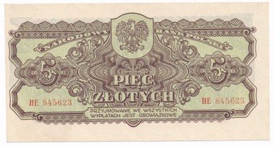RZADKI Banknot 5 złotych 1944 (UNC) IDEALNY