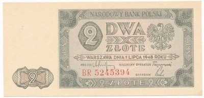 Banknot 2 złote 1948 BR (UNC) PIĘKNY