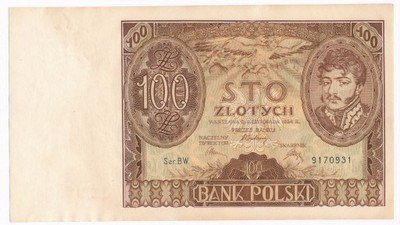 Banknot 100 złotych 1934 CK (UNC-) PIĘKNY